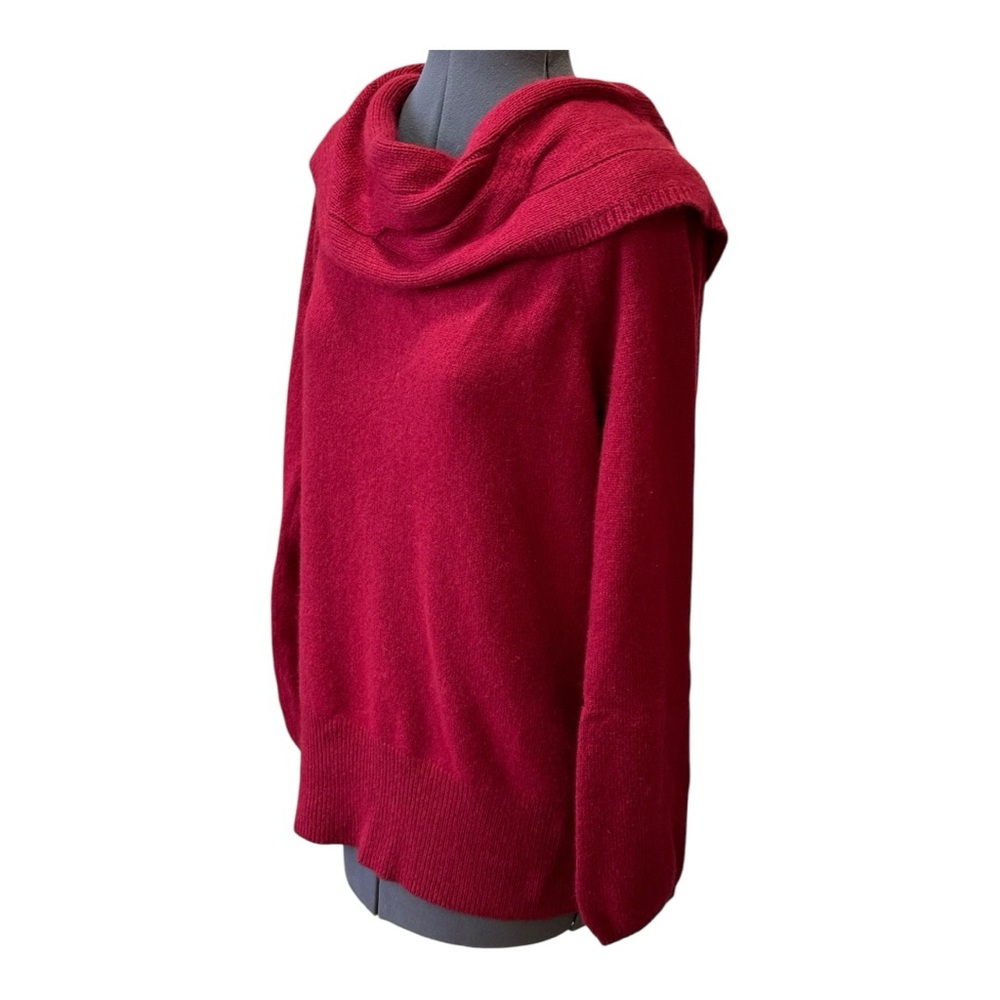 WHBM WOOL, CASHMERE & RABBIT HAIR LONG SLEEVE RED COWL SWEATER - Picture 2 of 9